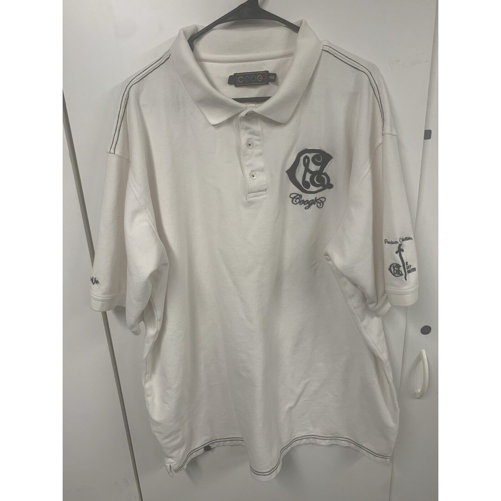Coogi Mens Polo Shirt Size 3XL White Embroidered Premium Collection Short Sleeve